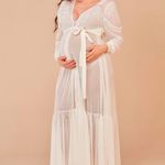 Robe Longo Em Tule E Listras Com Pérolas Essência Off White