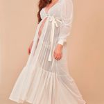 Robe Longo Em Tule E Listras Com Pérolas Essência Off White