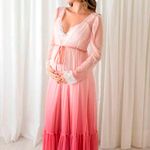 Robe Longo em Renda e Tule Degrade Rosa