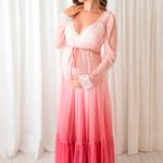 Robe Longo em Renda e Tule Degrade Rosa