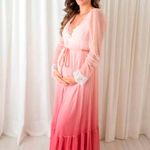 Robe Longo em Renda e Tule Degrade Rosa