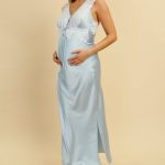 Camisola Longa em Cetim com Botões Azul Silvia - Miss Victtoria