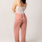 Pijama Longo com Alças em Visco e Renda Rosê Mirian