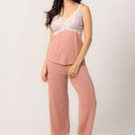 Pijama Longo com Alças em Visco e Renda Rosê Mirian