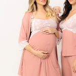 Camisola Amamentação em Visco e Renda Rosê Mirian
