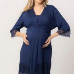 Robe Manga 3/4 em Visco com Renda Marinho Mirian