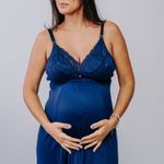 Camisola Amamentação Longa com Renda Marinho Eduarda