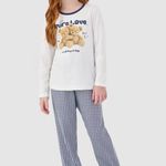 Pijama Feminino Infantil Manga longa e Calça Teddy Love