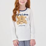 Pijama Feminino Infantil Manga longa e Calça Teddy Love