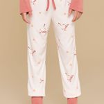 Pijama Feminino Infantil Canelado Manga longa e Calça Laços