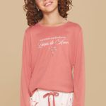 Pijama Feminino Infantil Canelado Manga longa e Calça Laços