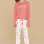 Pijama Feminino Infantil Canelado Manga longa e Calça Laços