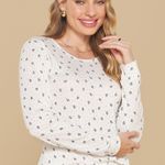 Pijama Feminino Manga longa e Calça Ribana Folhinhas