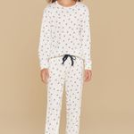 Pijama Feminino Infantil Manga longa e Calça Ribana Folhinhas