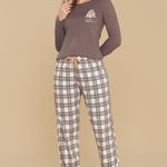 Pijama Feminino Manga longa e Calça Xadrez
