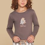 Pijama Feminino Infantil Manga longa e Calça Xadrez