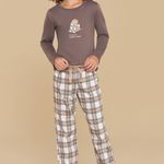 Pijama Feminino Infantil Manga longa e Calça Xadrez