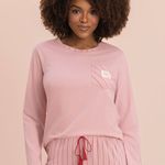 Pijama Feminino Manga longa e Calça Entre Listras