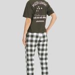 Pijama Feminino Manga curta e Calça Dia de Pizza