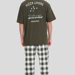 Pijama Masculino Manga curta e Calça Dia de Pizza