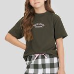 Pijama Feminino Infantil Manga curta e Calça Dia de Pizza