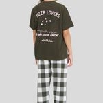 Pijama Feminino Infantil Manga curta e Calça Dia de Pizza