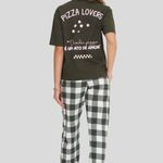 Pijama Feminino Juvenil Manga curta e Calça Dia de Pizza