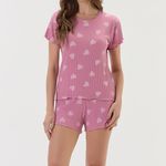 Short Doll Manga curta Canelado Love Pink