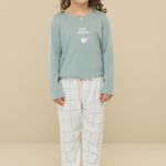 Pijama Feminino Infantojuvenil Manga longa e Calça Good Morning