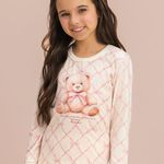 Pijama Feminino Infantil Manga longa e Calça Teddy Laços