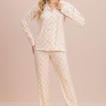 Pijama Feminino Longo com Botões Teddy Laços