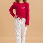 Pijama Feminino Infantil Manga longa e Calça Love Heals