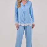 Pijama Longo com Botões em Viscose Acetinada Alícia