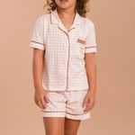 Short Doll Infantojuvenil Manga curta com Botões Vichy Rose