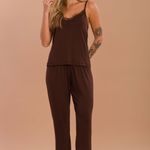 Pijama Feminina Alça e Calça Veludo de Cacau