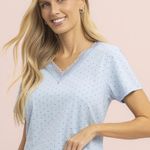 Pijama Feminino Pescador Manga curta Retrô Azul