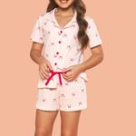 Short Doll Manga curta com Botões Infantil Laço