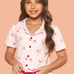 Short Doll Manga curta com Botões Infantil Laço