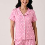 Short Doll Manga Curta com Botões Rosa Poá Branco