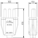 Plugue Retangular 180º 2P+T 20A, 250Vca Cinza (39007)