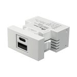 Módulo de Tomada USB A+C 3A Entrada 110Vca/240Vca 0,5A e Saída 5Vca Branco Brilho (40017)