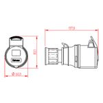 Tomada Industrial de Acoplamento, 2P+T, 16A, 6h, 200/250Vca, 50/60Hz, Azul, IP44 (E3056)