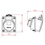 Tomada Industrial de Painel, 2P+T, 32A, 6h, 200/250Vca, 50/60Hz, Azul, IP44 (E3246)