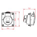 Tomada Industrial de Painel, 3P+T, 16A, 9h, 200/250Vca, 50/60Hz, Azul, IP44 (E4049)