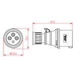 Plugue Industrial, 3P+T, 32A, 6h, 380/440Vca, 50/60Hz, Vermelho, IP44 (E4276)