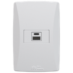 Conjunto de Tomada USB A+C 3A Entrada 110Vca/240Vca 50/60Hz <0,5A Saída 5Vca Potência 15W com placa (40919H) - Linha Petra