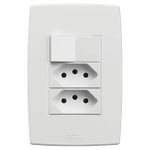 1 Interruptor Simples Soft + 2 Tomadas 2P+T 10A/250Vca Engate Convencional com placa Mec-Plus (39938)