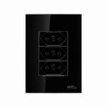 Conjunto 3 Tomadas 2P+T 20A, 250Vca Preta Engate Convencional com placa ON Black (49010)