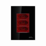Conjunto 3 Tomadas 2P+T 20A, 250Vca Vermelha Engate Convencional com placa ON Black (49008)