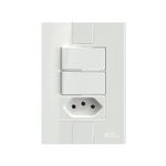 Conjunto 2 Interruptores Simples Soft + 1 Tomada Convencional 20A/250Vca com placa Linha Click Branca (49097)